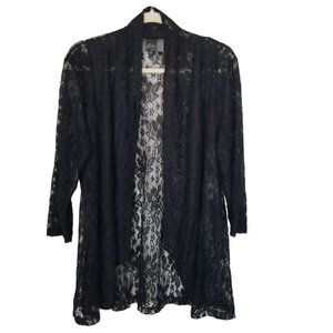 Slinky Brand Womens L Black Floral Lace Open Front Long Sleeves Cardigan Top
